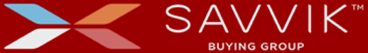 Logo of Savvik Buying Group with a stylized "X" design on a red background.