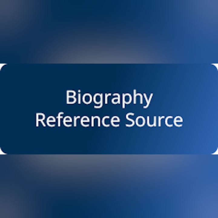 A button icon with the text "Biography Reference Source" on a blue background.