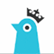 logo with small blue bird's head wearing a crown