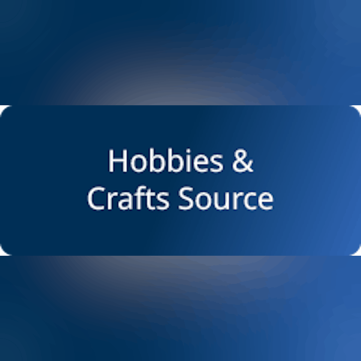 A button labeled "Hobbies & Crafts Source" on a dark blue background.