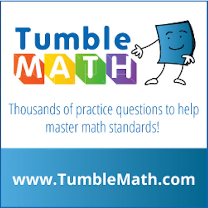 An advertisement for TumbleMath, offering practice questions to help master math standards. Visit www.TumbleMath.com.