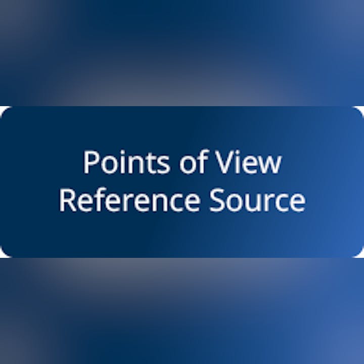A button-shaped icon saying "Points of View Reference Source" on a dark blue background.