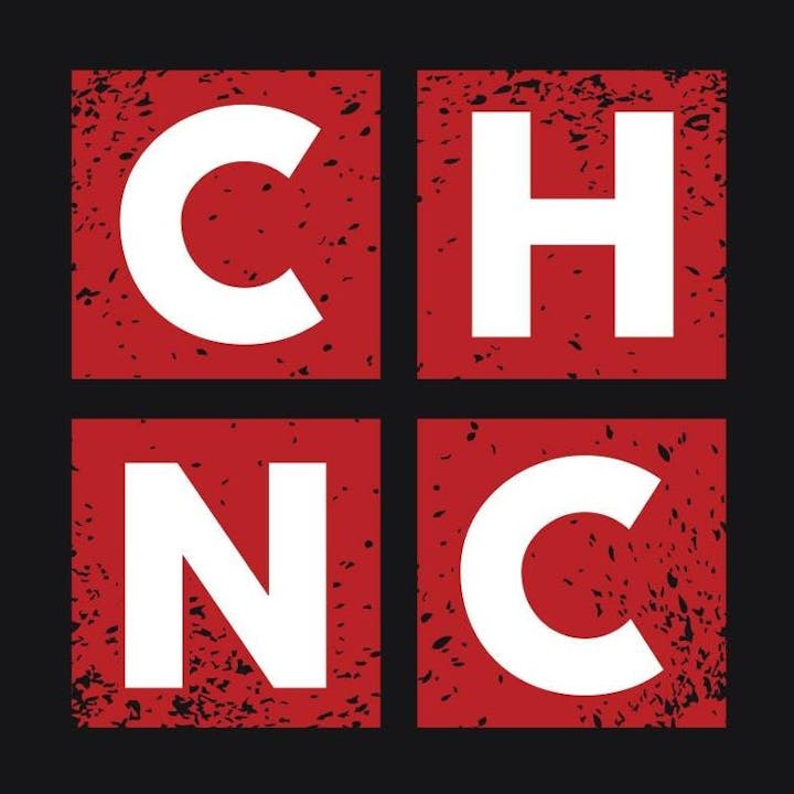 Four red squares with white letters: "C", "H", "N", "C", on a black background with a grunge effect.