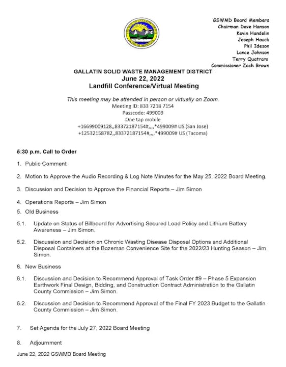 August 22, 2022 Agenda Document