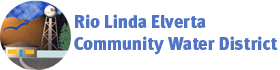 Logo of Rio Linda Elverta Community Water District with graphical elements indicating water services.