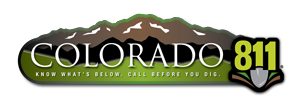 Logo for Colorado 811 with slogan "Know what's below. Call before you dig." and mountain graphics.