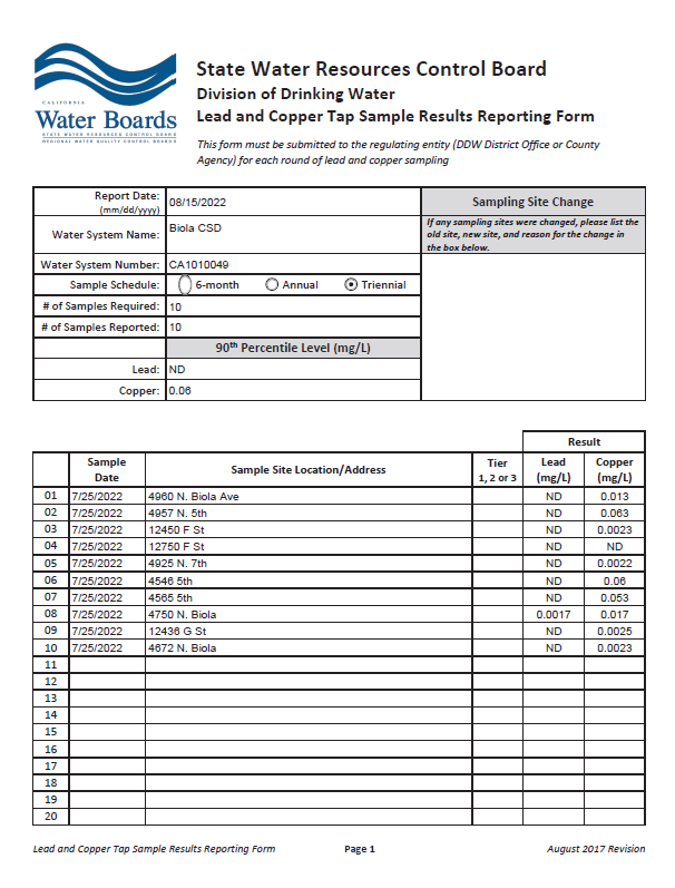 State Water Resources Control Board Division of Drinking Water - Biola ...