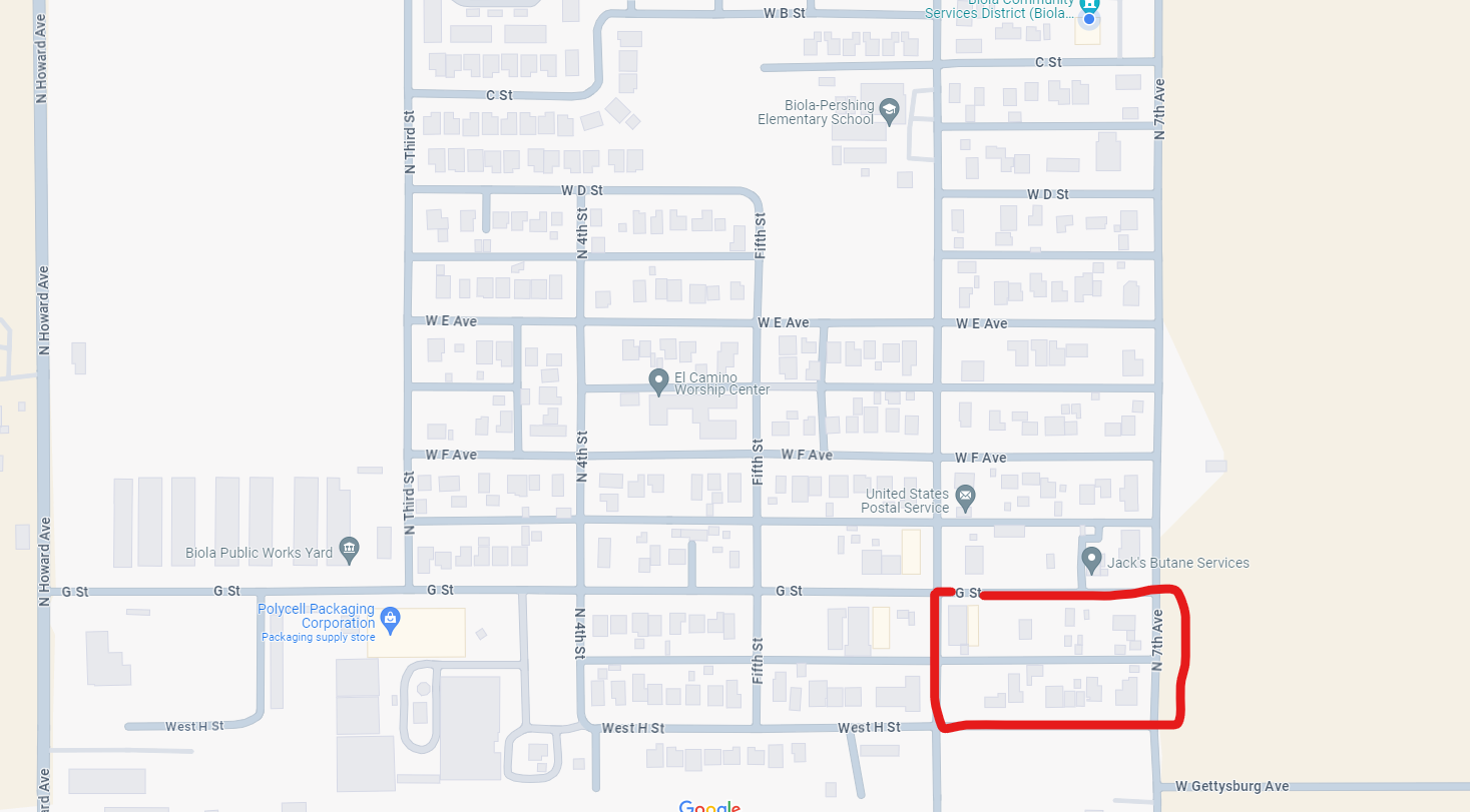 A map showing a section outlined in red, probably indicating a specific area of interest within a residential or mixed urban neighborhood.