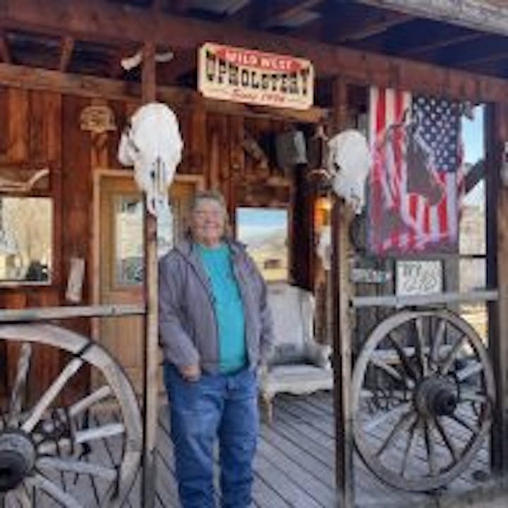 Penny Bartlett in front of her shop in rural Colorado.
