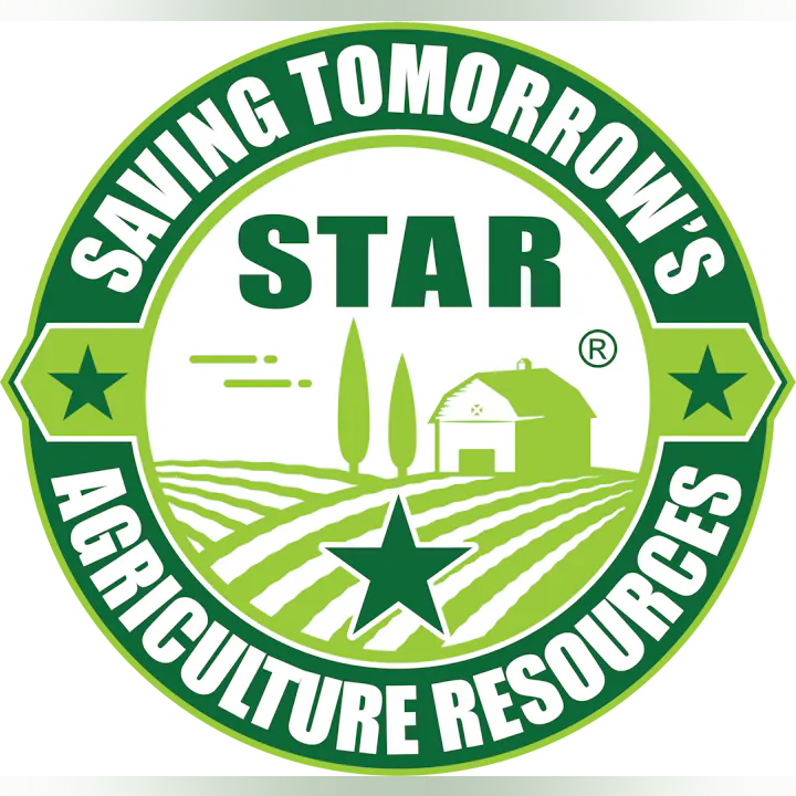 Emblem with "STAR" and "Saving Tomorrow's Agriculture Resources," featuring a farm scene and stars.