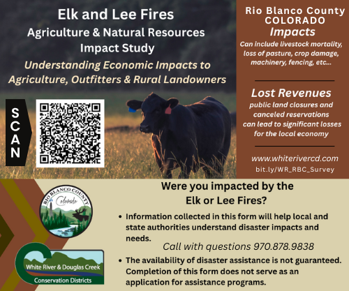 Elk and Lee Fires impact study on agriculture and resources in Rio Blanco County, CO. Survey info for affected individuals.