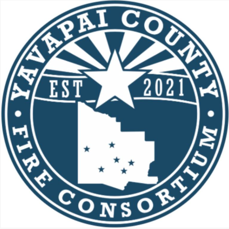 Logo of Yavapai County Fire Consortium with a star, rays, and county outline, established in 2021.