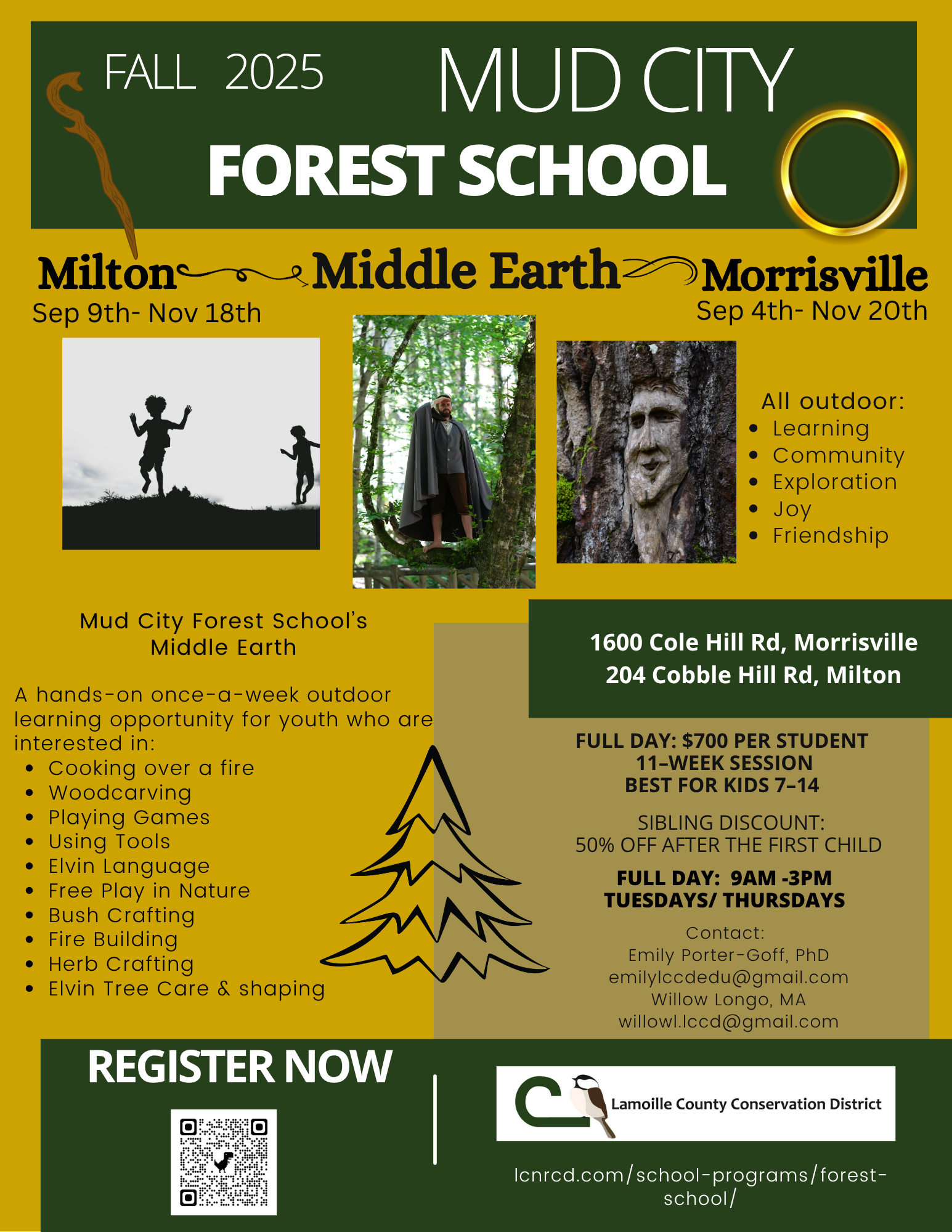 Outdoor fall 2025 programs at Mud City Forest School for kids 7-14, offering nature activities in Milton and Morrisville. Register now!