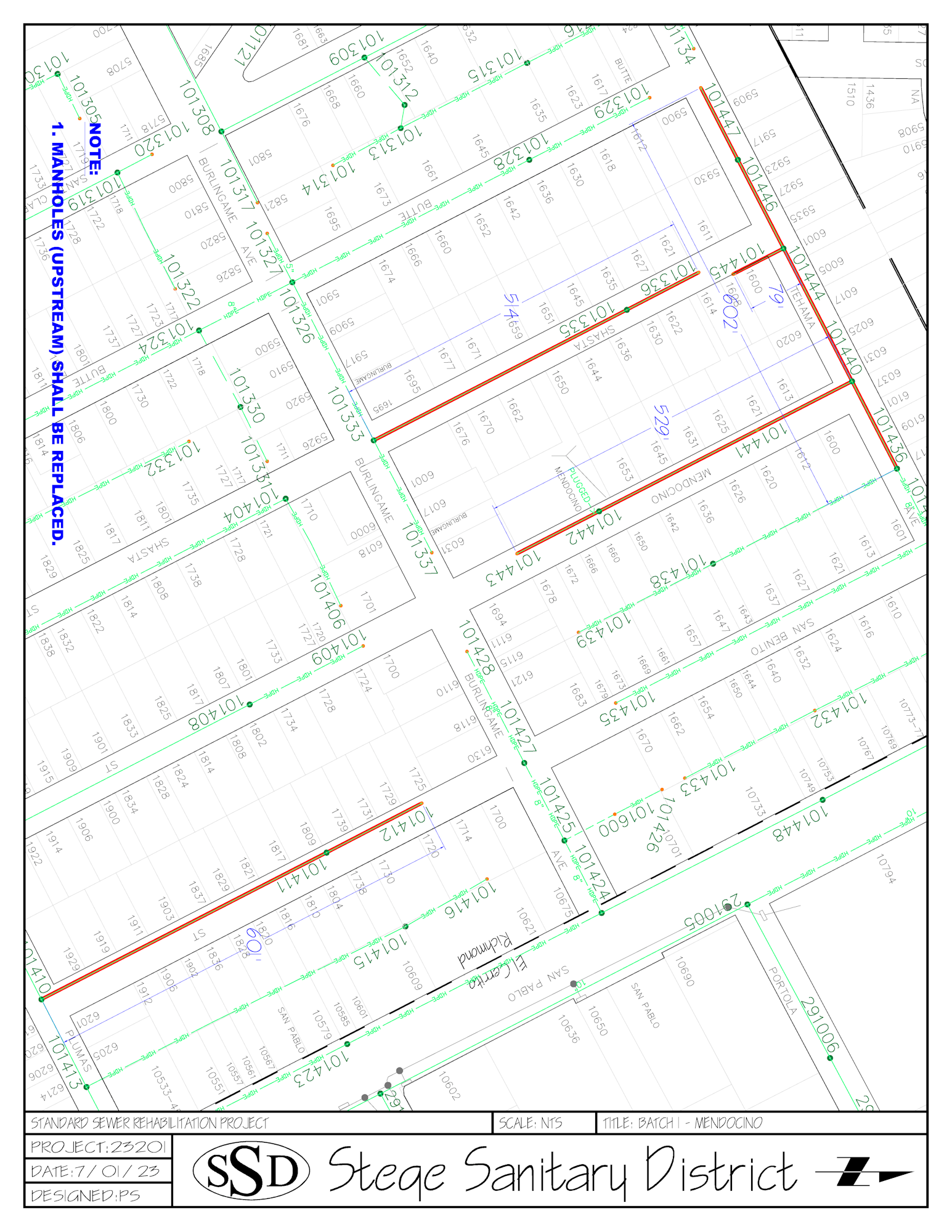 Engineering blueprint of sewer rehabilitation for Stege Sanitary District.