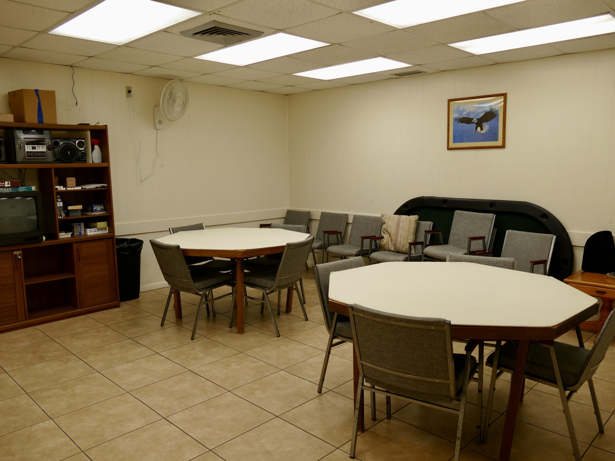 Picture of the Heron Room at the Activity Center with poker tables set up