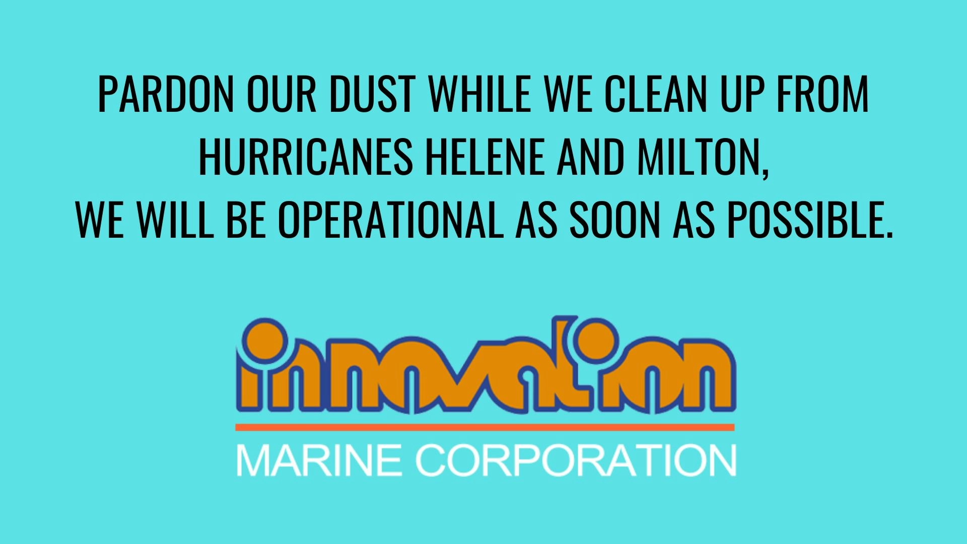 Sign apologizing for inconvenience due to cleanup from hurricanes, stating a business will reopen soon.