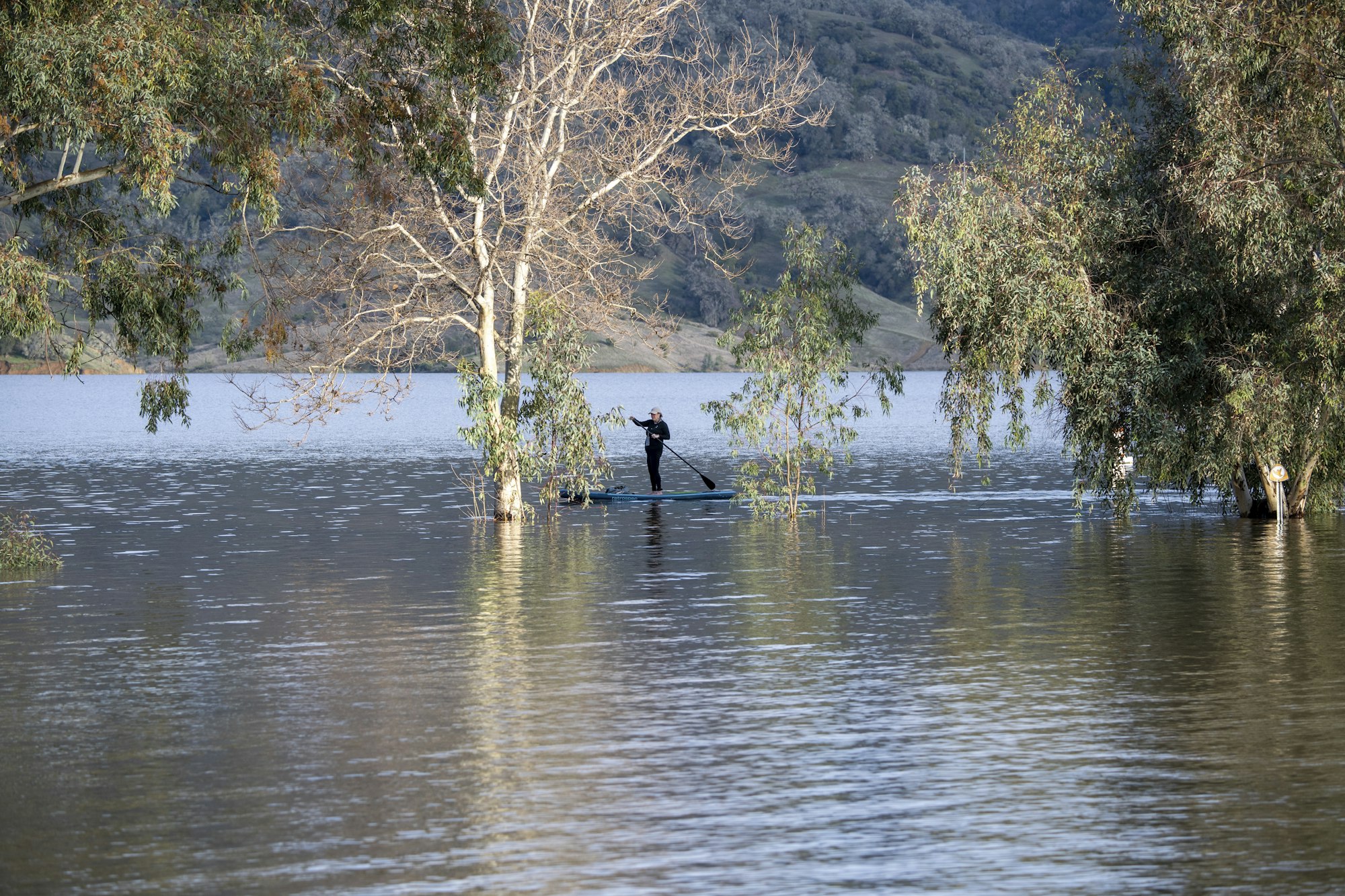 Lake Mendocino flooded parking lot at south boat ramp before flood release, Jan 16, 2023 by Kenneth James, DWR