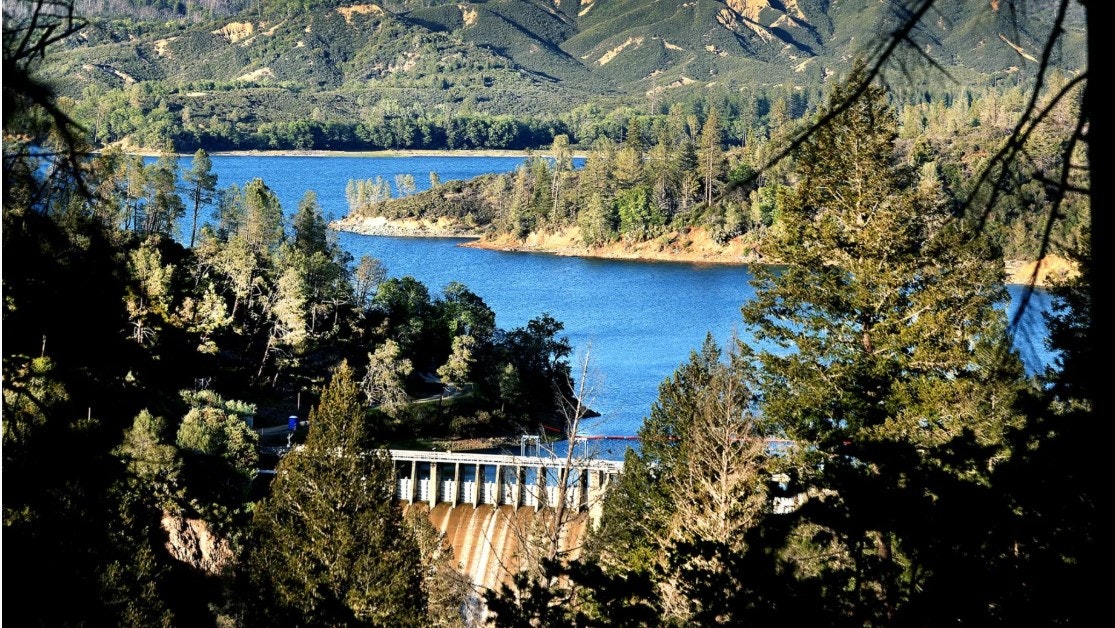Scott Dam at Lake Pillsbury in April 2026, by Kent Porter, Press Democrat