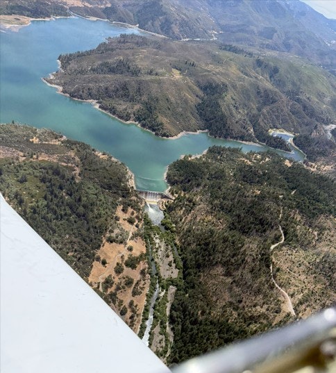 Scott Dam at Lake Pillsbury from airplane by J. Reardan, July 2025