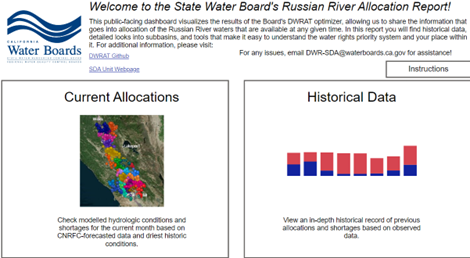 Screenshot of State Water Board's Russian River Allocation Report