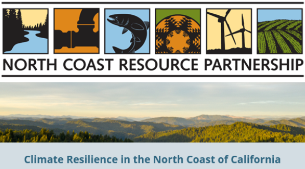 North Coast Resource Partnership logo, landscapes, and text: "Climate Resilience in the North Coast of California."