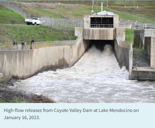 Coyote Valley Dam flood release, Jan 16, 2023, by Kenneth James (DWR)
