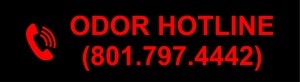 Red text on black background: "ODOR HOTLINE (801.797.4442)" with a phone icon.