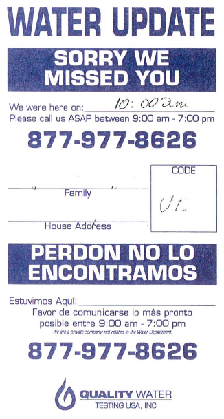 Image of a fake flyer for water testing