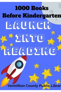 The image promotes the "1000 Books Before Kindergarten" program, encouraging early reading at the Vermillion County Public Library.