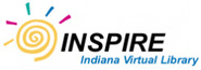 The image features the logo of INSPIRE, the Indiana Virtual Library, showcasing a swirl design and colorful accents.