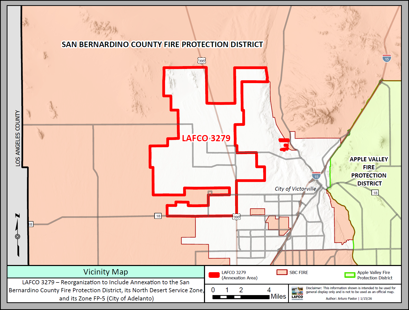 Map showing the annexation area (LAFCO 3279) for the San Bernardino County Fire Protection District, including various service zones.