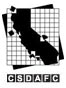 Silhouette of California on a checkered background with the letters "CSDAFC".