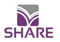 Abstract logo with a stylized "S" and the word "SHARE" in purple.