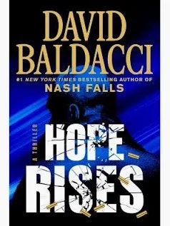 The image features the book cover of "Hope Rises" by David Baldacci, highlighting it as a thriller.