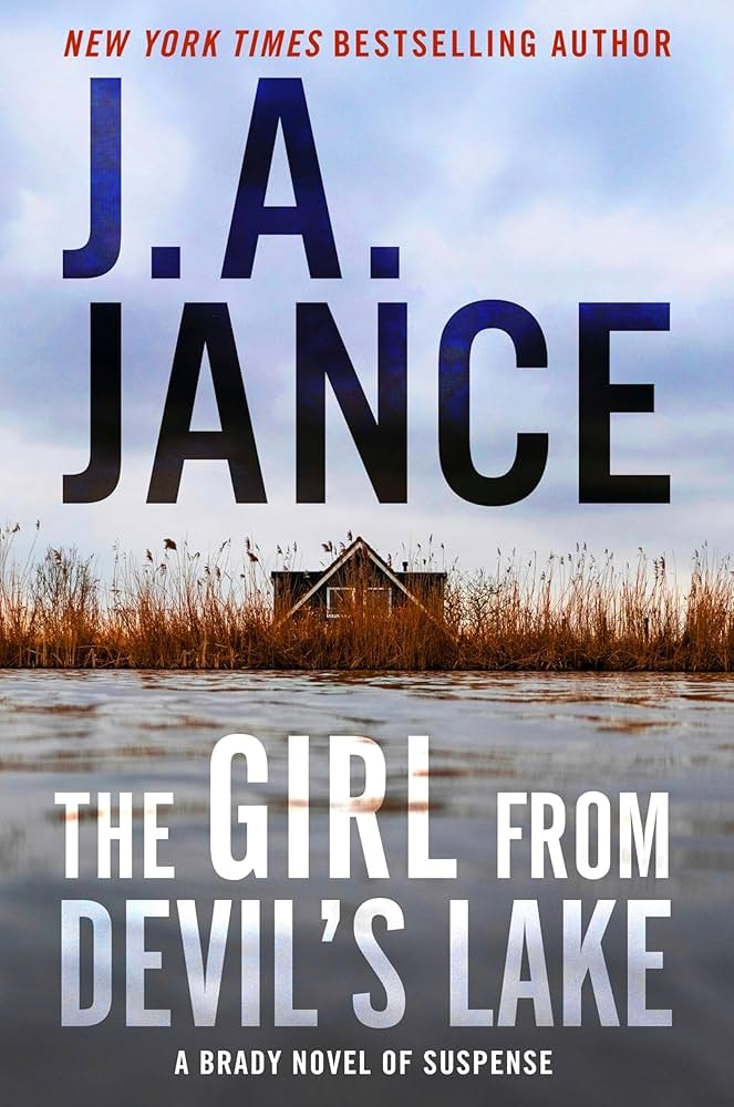The image features the book cover for "The Girl from Devil's Lake" by J.A. Jance, a suspense novel in the Brady series.