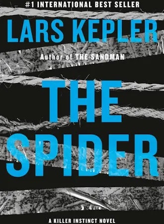A book cover for "The Spider" by Lars Kepler with a shattered glass effect and bold text.