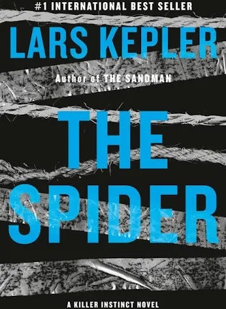 A book cover for "The Spider" by Lars Kepler with a shattered glass effect and bold text.