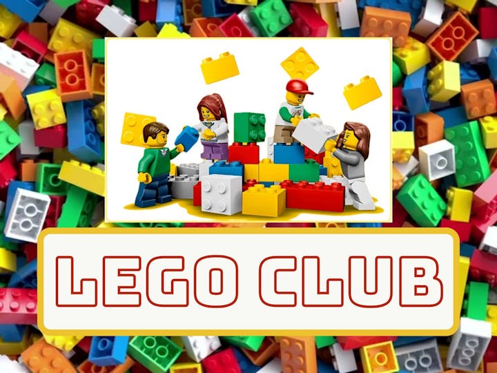 Colorful LEGO bricks with animated figures building, and text "LEGO CLUB."