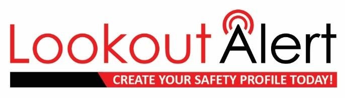 It's a logo for "Lookout Alert" with a tagline "CREATE YOUR SAFETY PROFILE TODAY!"