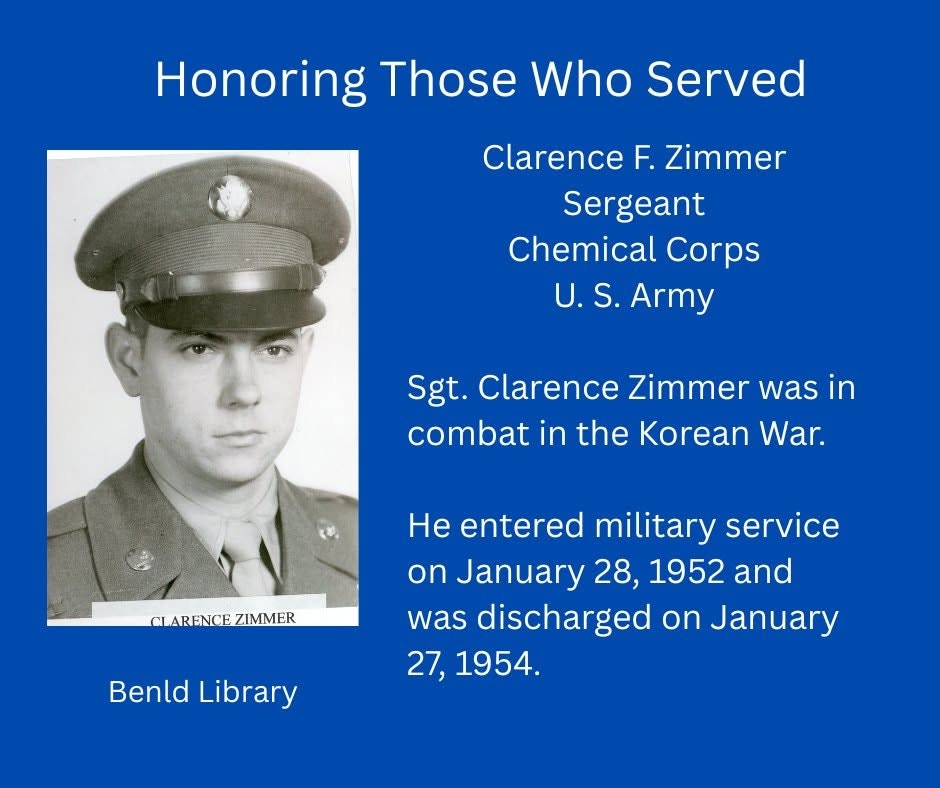 Honoring Sgt. Clarence F. Zimmer, U.S. Army Chemical Corps, who served in the Korean War from Jan 28, 1952, to Jan 27, 1954.