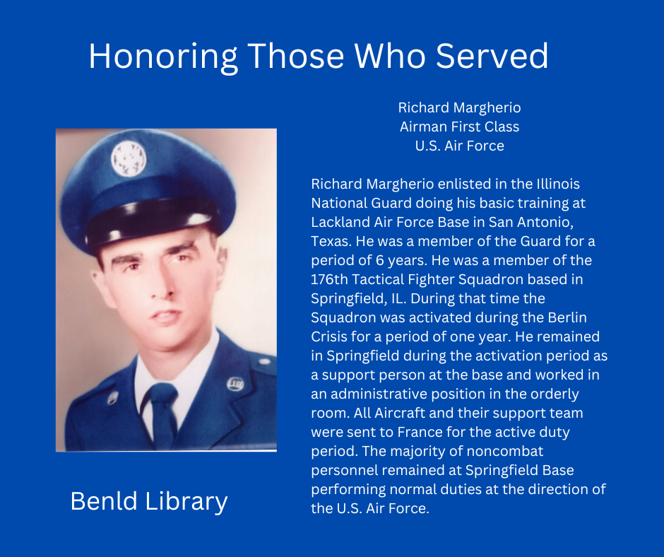 A tribute poster featuring a military serviceman with text detailing his service in the U.S. Air Force and his contributions during the Berlin Crisis.
