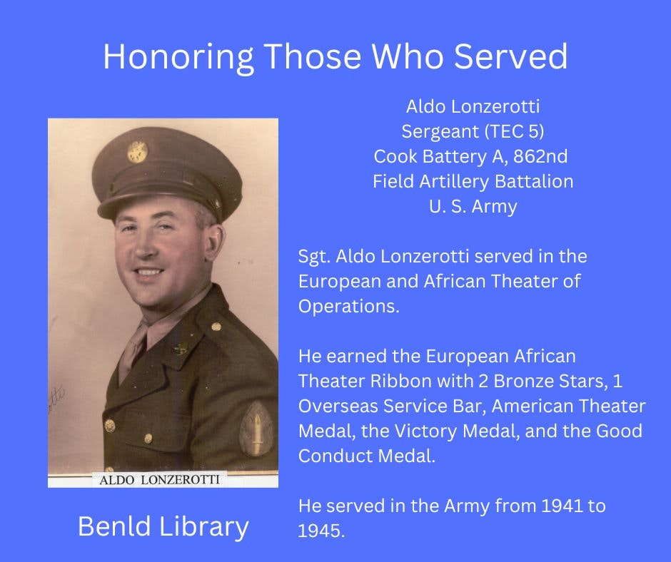 Tribute to Sgt. Aldo Lonzerotti, U.S. Army cook, served 1941-45, with medals for service in European & African theaters. #VeteranHonored