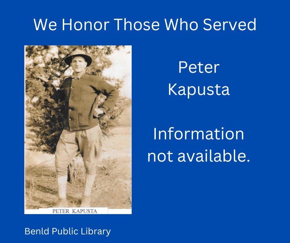 Tribute slide with text "We Honor Those Who Served" and "Information not available," featuring an old photograph of a man in a hat.