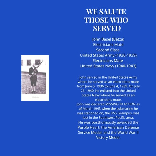 A tribute to a military serviceman, detailing his service and honors, alongside a photo of the serviceman in uniform.