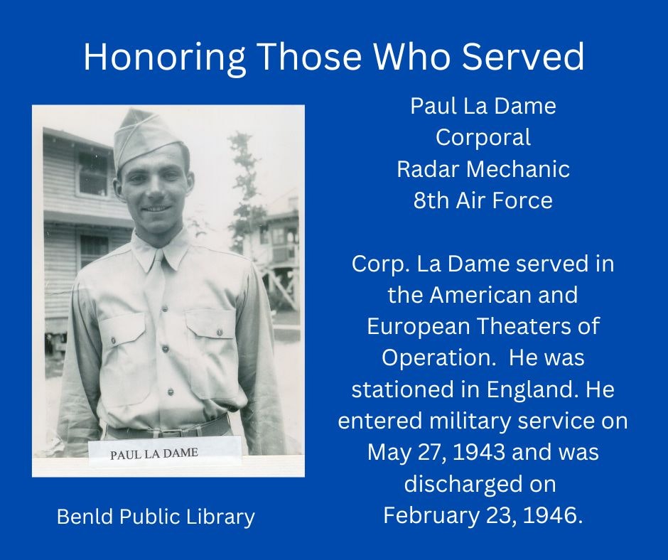 A tribute to a World War II soldier, highlighting his service and dates of enlistment and discharge.