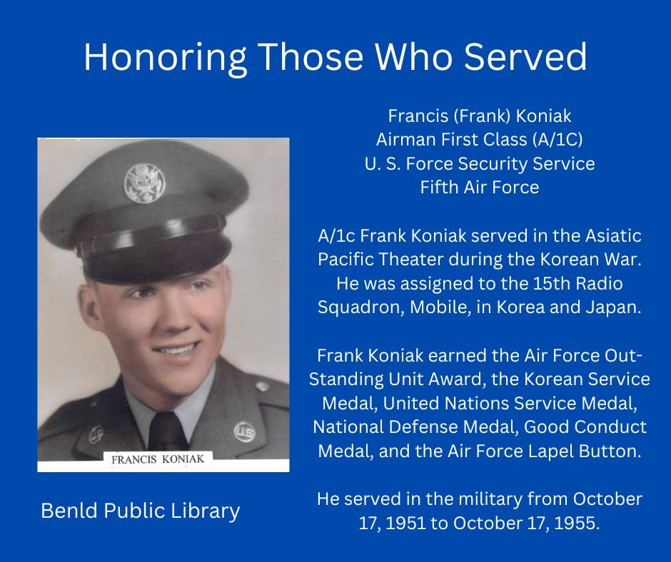 Tribute to a serviceman, Francis Koniak, detailing his military service and awards.