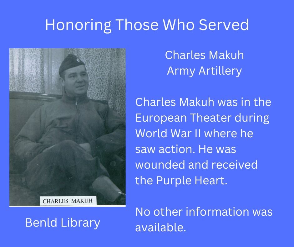 Tribute to a WWII Army Artillery soldier, Charles Makuh, who was wounded in action and awarded the Purple Heart.