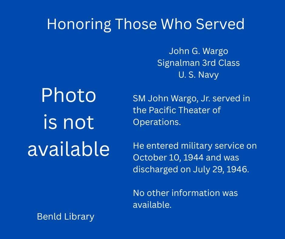The image honors John G. Wargo, a Signalman 3rd Class in the U.S. Navy, who served in WWII from 1944 to 1946.
