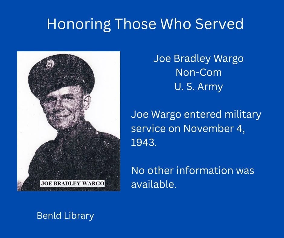 The image honors Joe Bradley Wargo, a Non-Commissioned Officer in the U.S. Army, who served starting November 4, 1943.