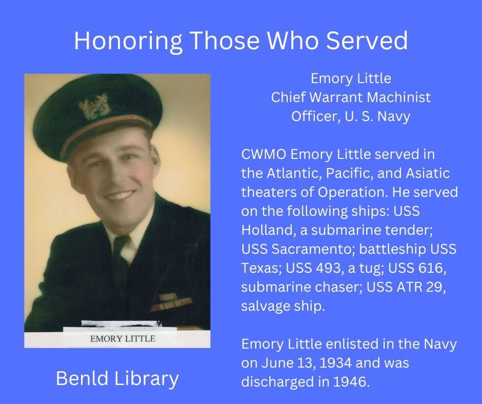 A tribute to a U.S. Navy serviceman, Emory Little, detailing his military service and assignments on various ships.